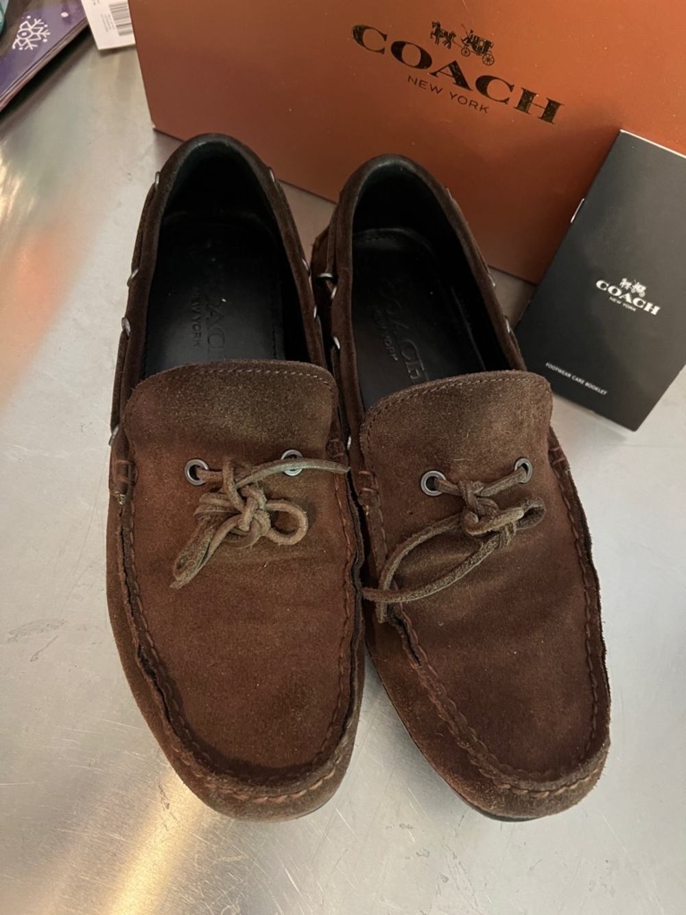 COACH Men's Brown Suede Boat Shoes - Picture 4 of 12
